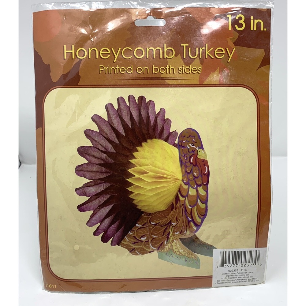 Vintage Honeycomb Turkey Thanksgiving Autumn 2 Sided Table Decoration 13" Large
